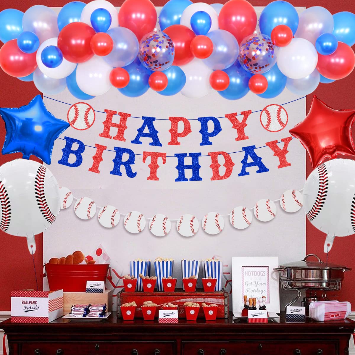 Amazon | 野球誕生日パーティーデコレーション 赤と白と青のバルーン